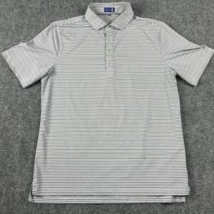 Stitch Polo Shirt Mens Large‎ White Navy Stripe Golf Performance Stretch